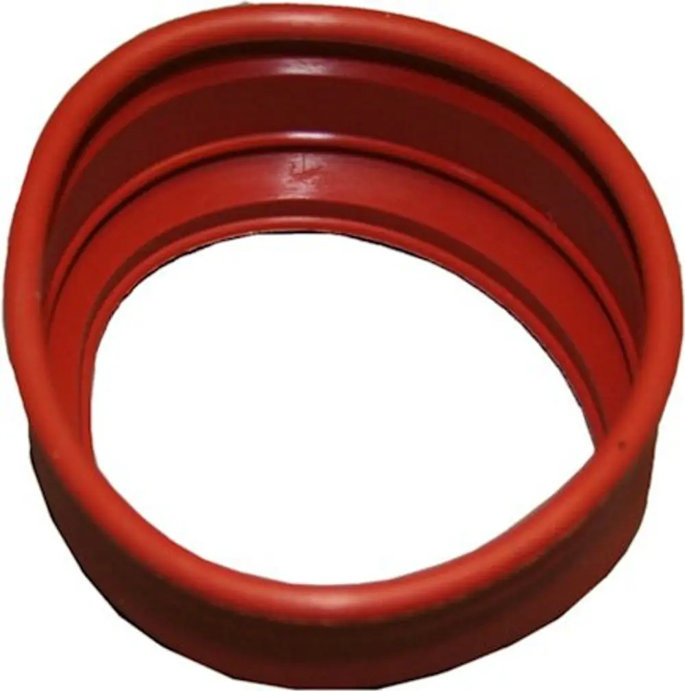 Rote Manschette mit mehreren Rillen, passend für Stützringe, hergestellt von Bosch. Die Form ist zylindrisch und hat eine glatte Innenfläche.